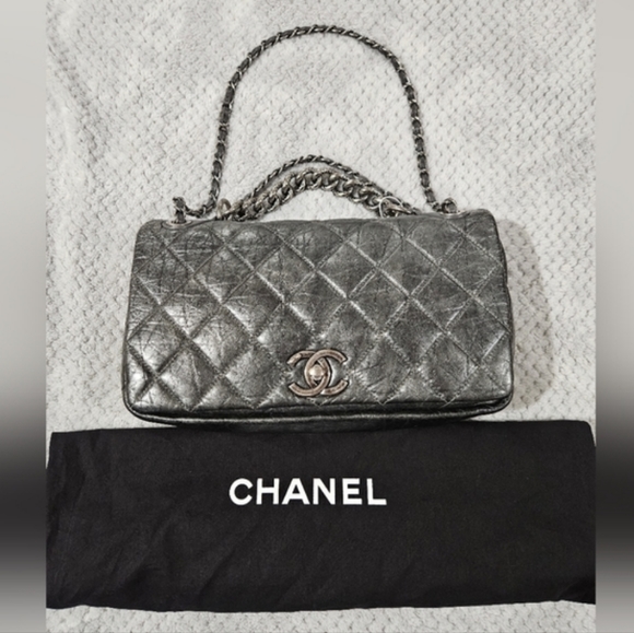 CHANEL Flap Bag Aged Calf Skin Maltese Leather Single Flag Purse Chain Handle - Picture 8 of 17